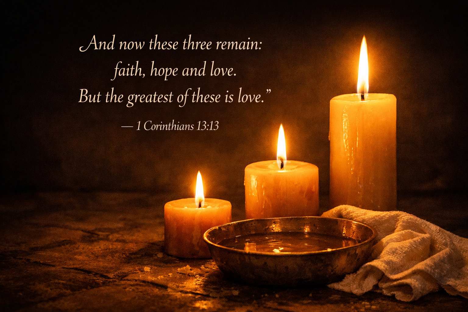 Bible verse 1 Corinthians 13:13 three candles faith hope love dark background wallpaper
